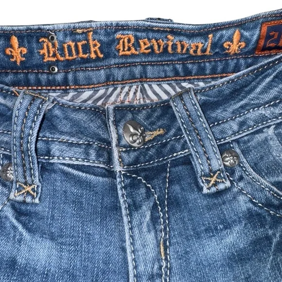 Rock Revival Women’s Jeans Size 28 Blue Bootcut Fluer-De-Lis Denim Stretch Fade - Picture 6 of 13